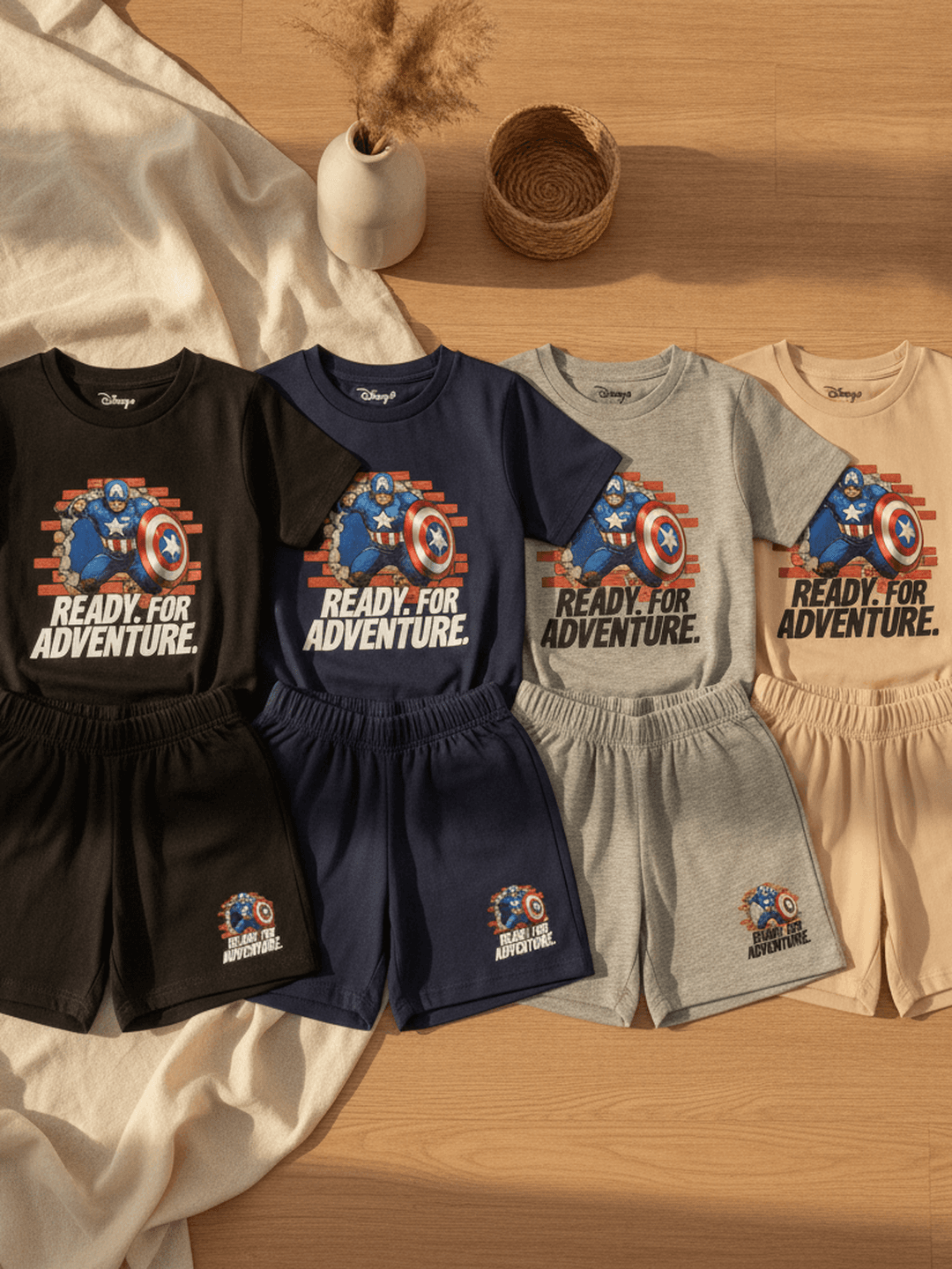 طقم تيشيرت وشورت بطبعة كابتن أمريكا وعبارة READY FOR ADVENTURE من ميدو