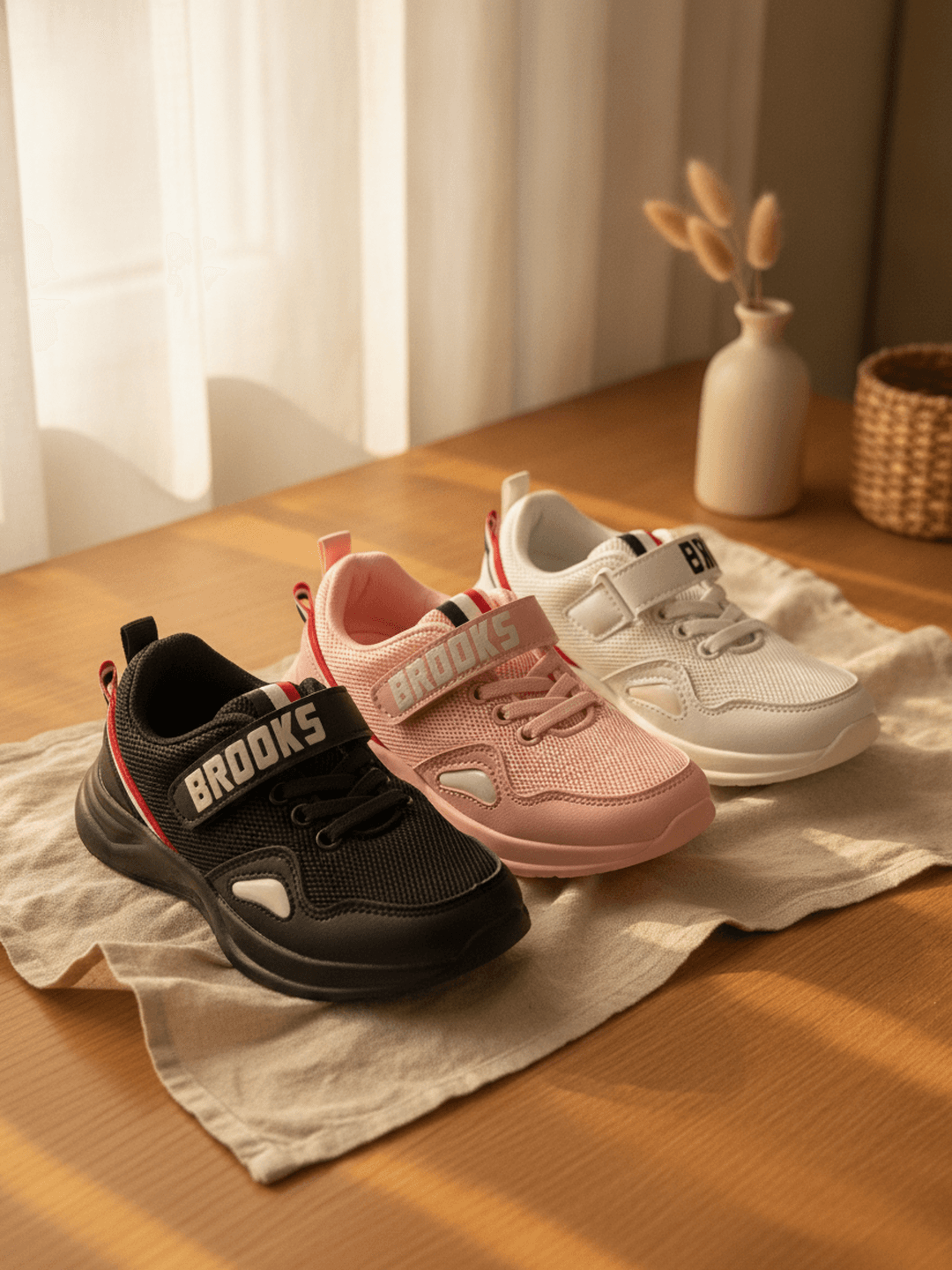 حذاء رياضي أبيض بوجه شبكي ولاصق مكتوب عليه BROOKS